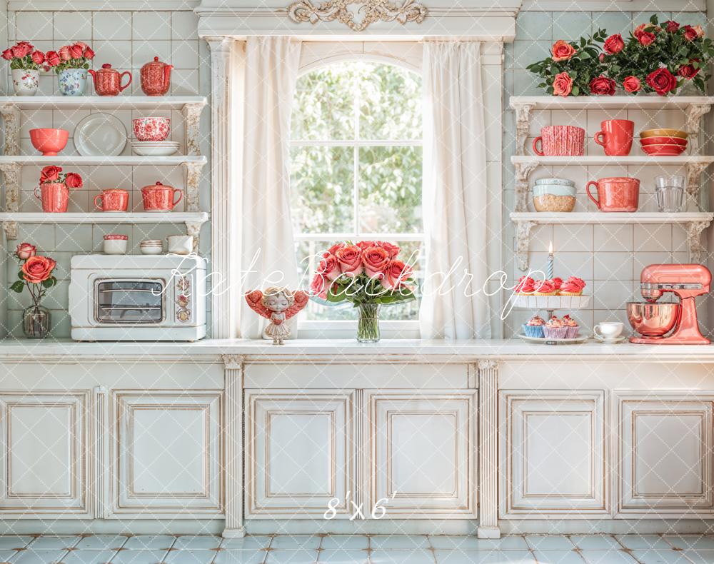 SALE Kate Romantic Vintage Kitchen Cabinets Floral Backdrop Designed by Emetselch