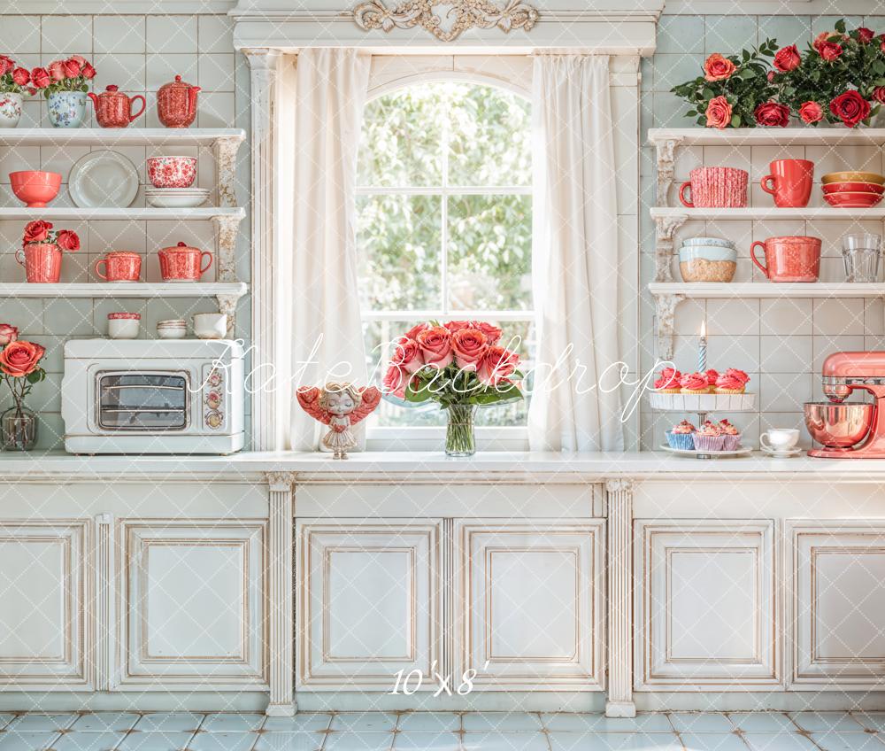 SALE Kate Romantic Vintage Kitchen Cabinets Floral Backdrop Designed by Emetselch