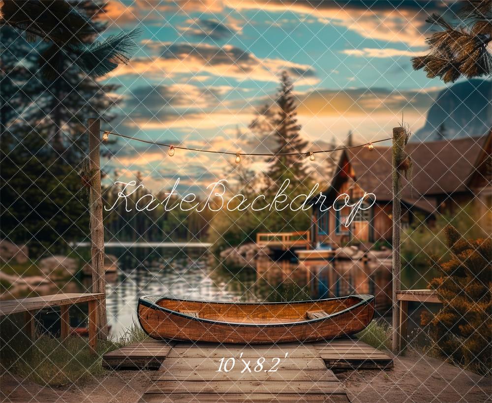 Kate Canoe Dock Lake Forest Cabin Backdrop Designed by Lidia Redekopp