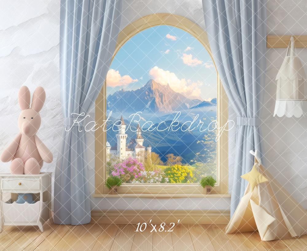 Kate Fantasy Castle Mountain Window Backdrop Designed by Lidia Redekopp