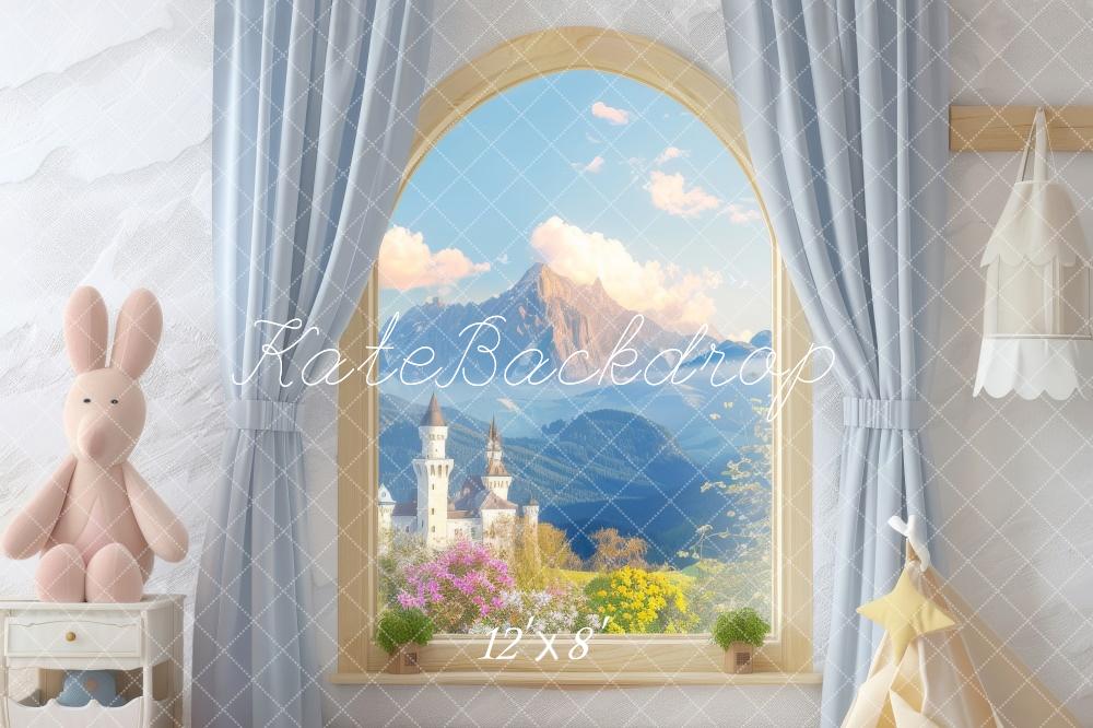 Kate Fantasy Castle Mountain Window Backdrop Designed by Lidia Redekopp