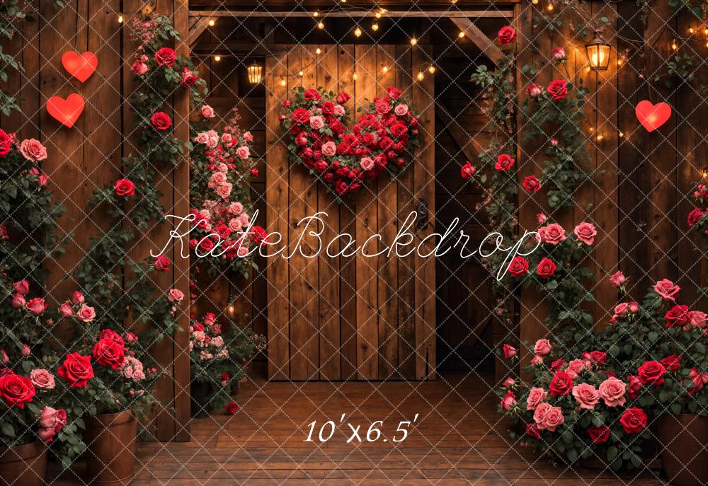 Kate Valentine's Day Wooden Door Rose Heart Backdrop Designed by Emetselch