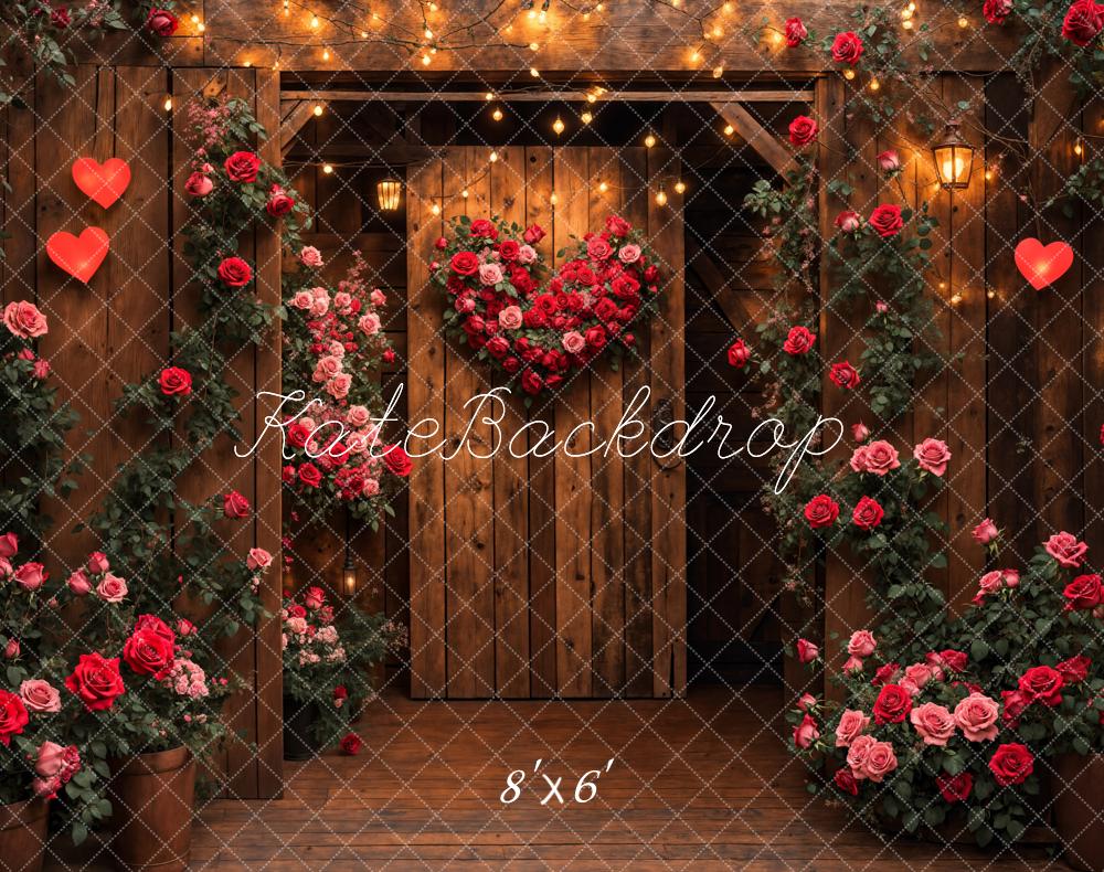 Kate Valentine's Day Wooden Door Rose Heart Backdrop Designed by Emetselch