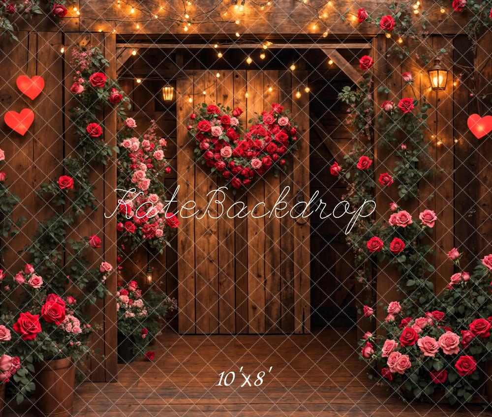 Kate Valentine's Day Wooden Door Rose Heart Backdrop Designed by Emetselch