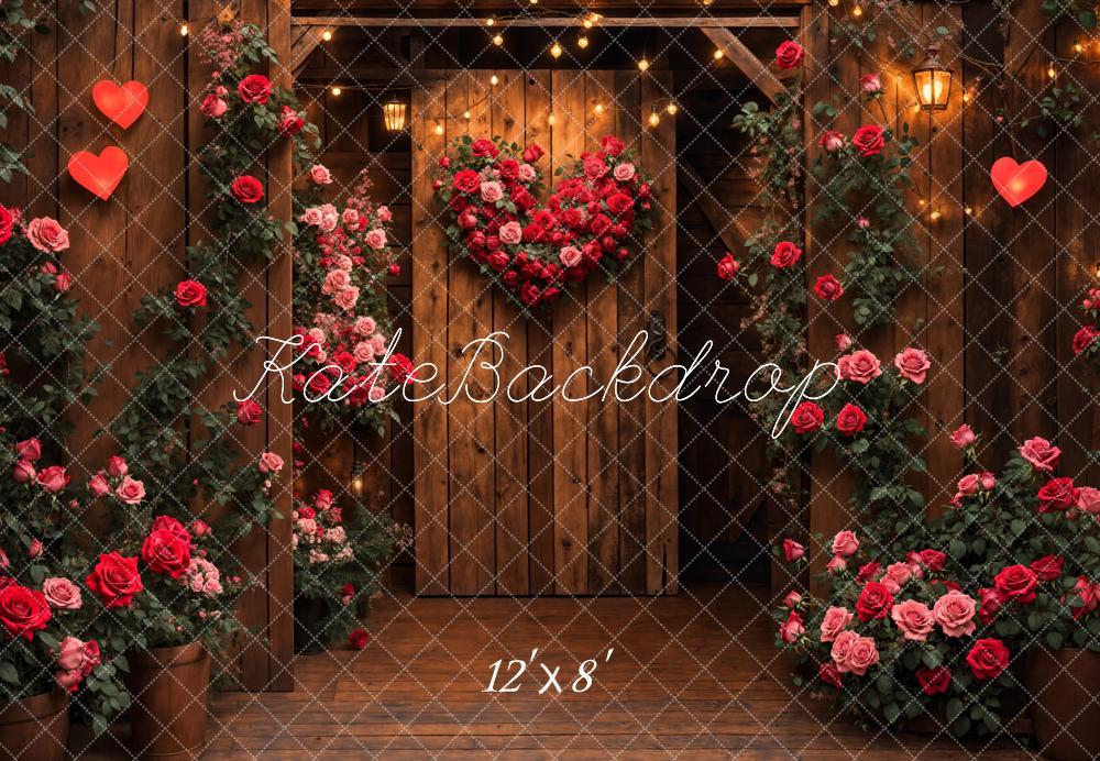 Kate Valentine's Day Wooden Door Rose Heart Backdrop Designed by Emetselch