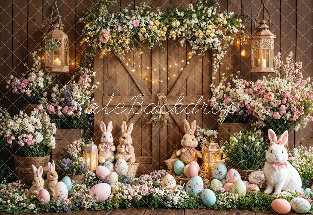 Kate Easter Bunny Floral Eggs Wood Backdrop Designed by Emetselch