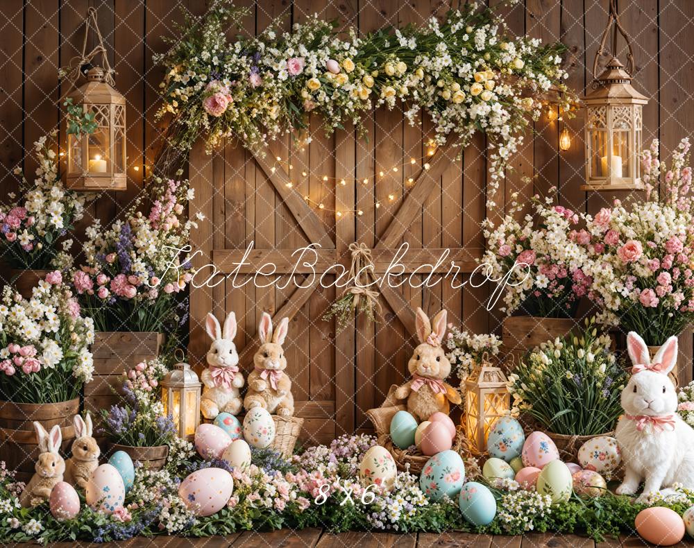 Kate Easter Bunny Floral Eggs Wood Backdrop Designed by Emetselch