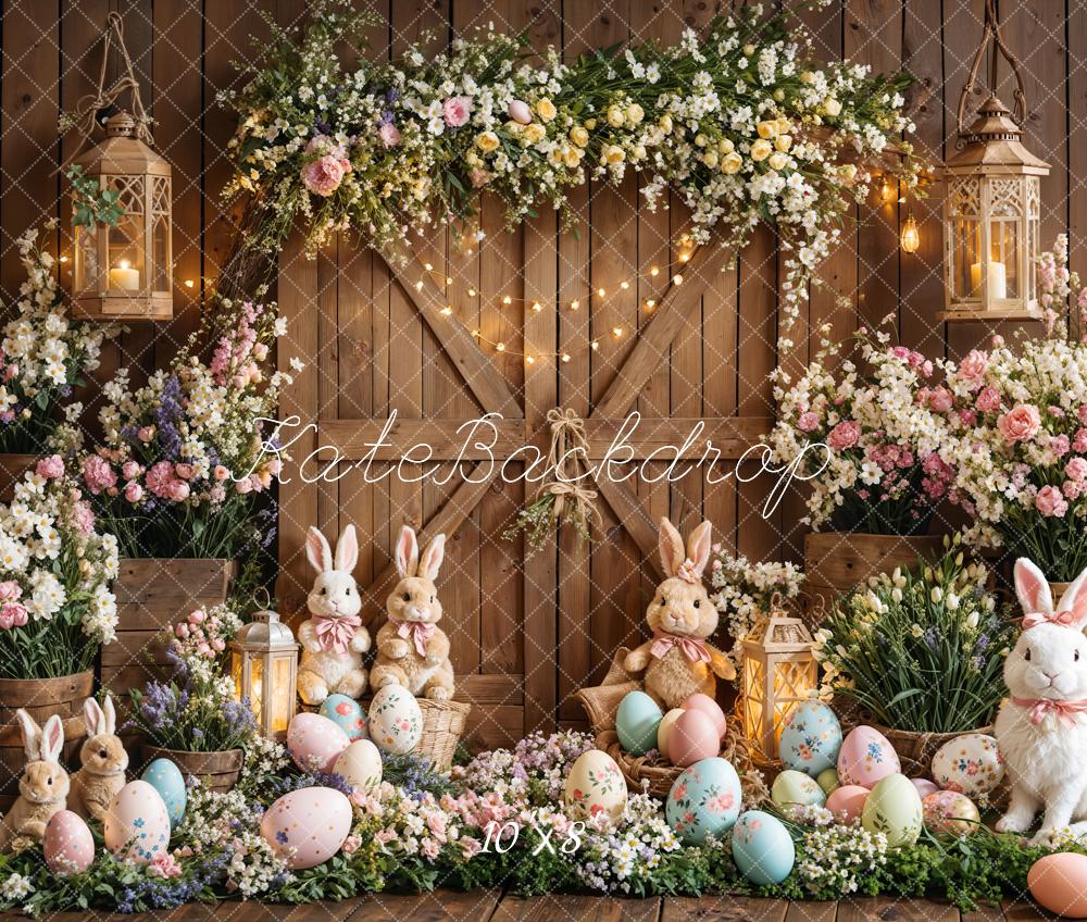 Kate Easter Bunny Floral Eggs Wood Backdrop Designed by Emetselch