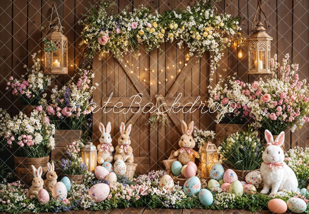 Kate Easter Bunny Floral Eggs Wood Backdrop Designed by Emetselch