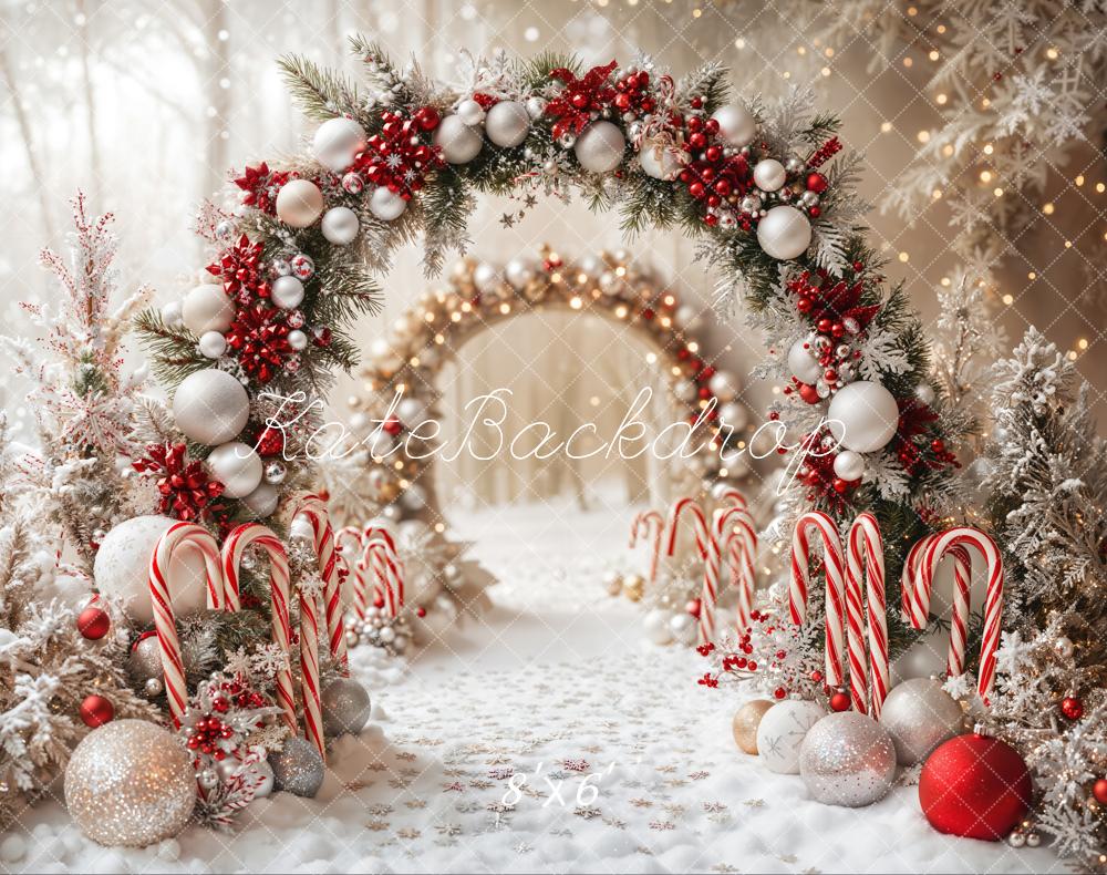 Kate Christmas Candy Cane Arch Snow Backdrop Designed by Emetselch