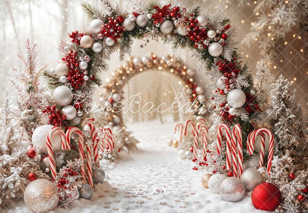 Kate Christmas Candy Cane Arch Snow Backdrop Designed by Emetselch