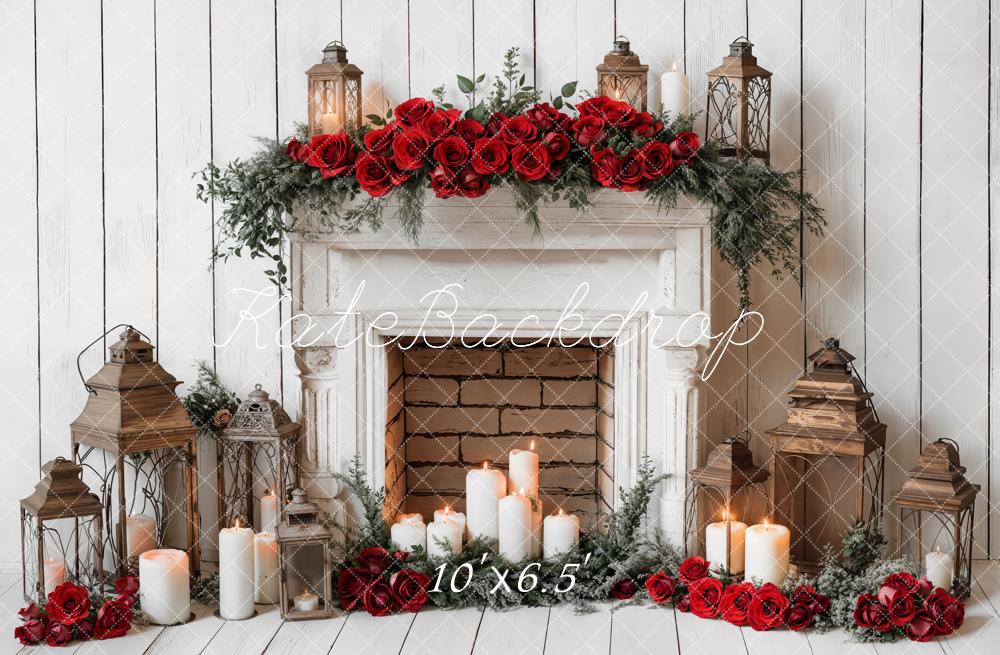 Kate Valentine's Day Romantic Fireplace Roses Backdrop Designed by Emetselch