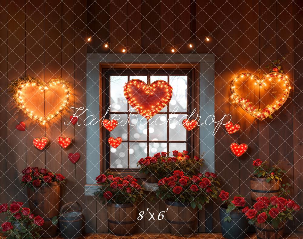 Kate Valentine's Hearts Lights Roses Window Backdrop Designed by Emetselch