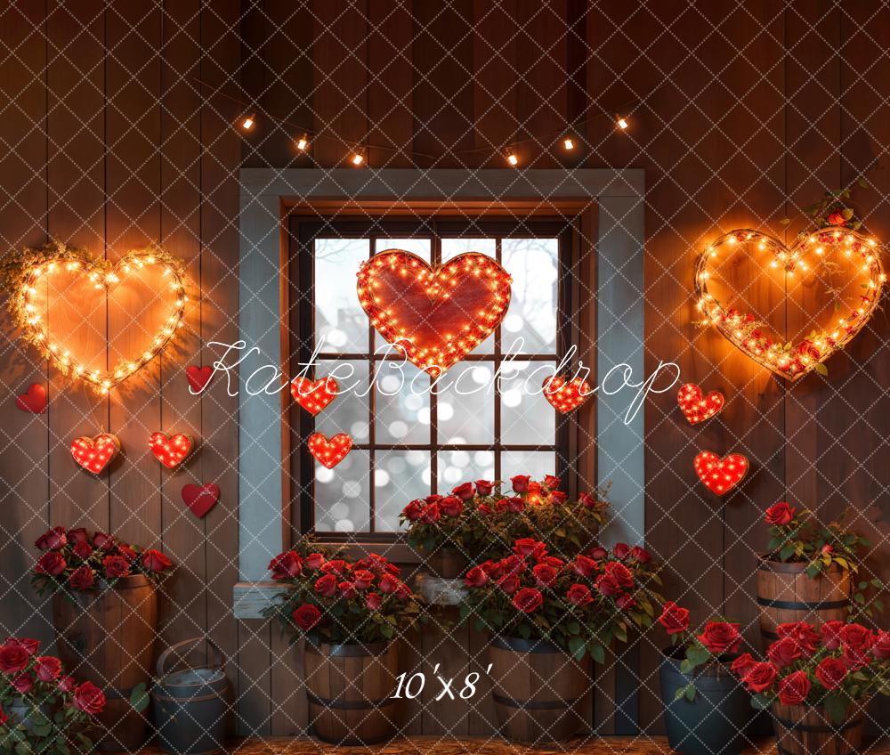 Kate Valentine's Hearts Lights Roses Window Backdrop Designed by Emetselch