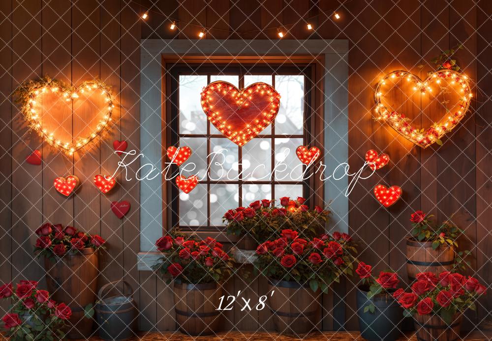 Kate Valentine's Hearts Lights Roses Window Backdrop Designed by Emetselch