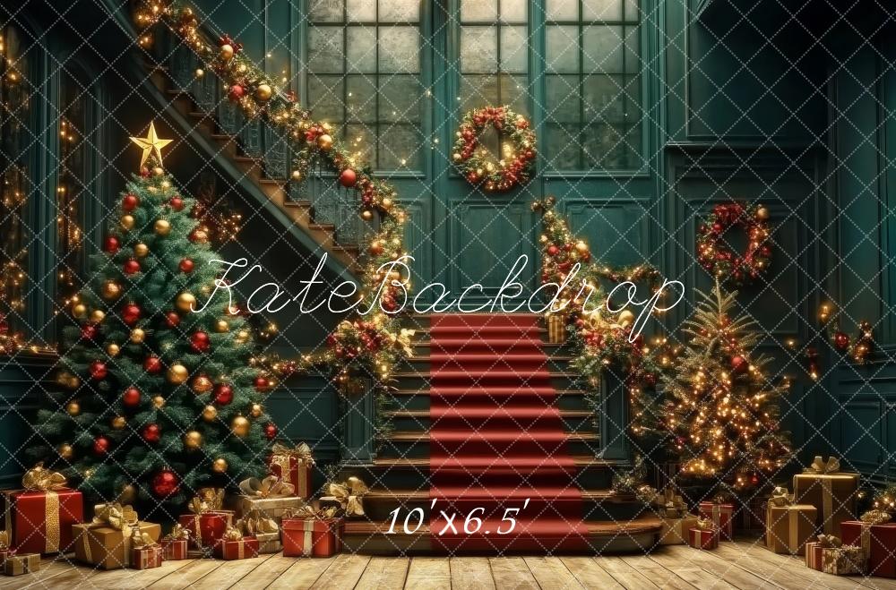 Kate Christmas Tree Cascading Stairs Retro Backdrop Designed by Lidia Redekopp