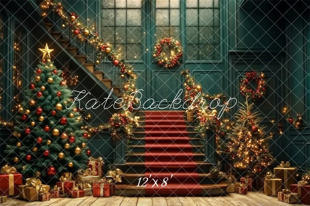 Kate Christmas Tree Cascading Stairs Retro Backdrop Designed by Lidia Redekopp