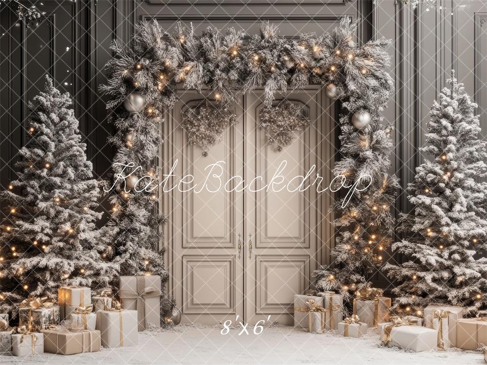 Kate Christmas Tree Retro Door Snowy Backdrop Designed by Lidia Redekopp