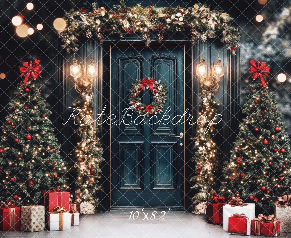 Fondo de entrada de árbol de Navidad azul real diseñado por Lidia Redekopp