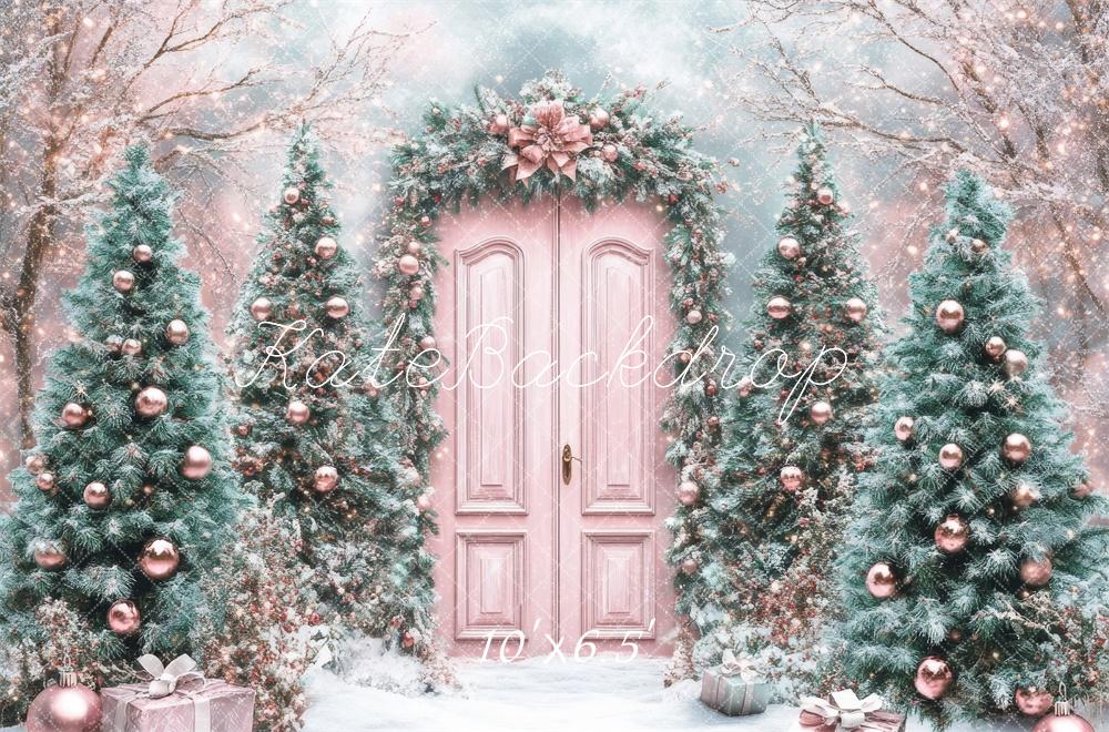 Kate Christmas Tree Pink Arched Door Backdrop Designed by Lidia Redekopp