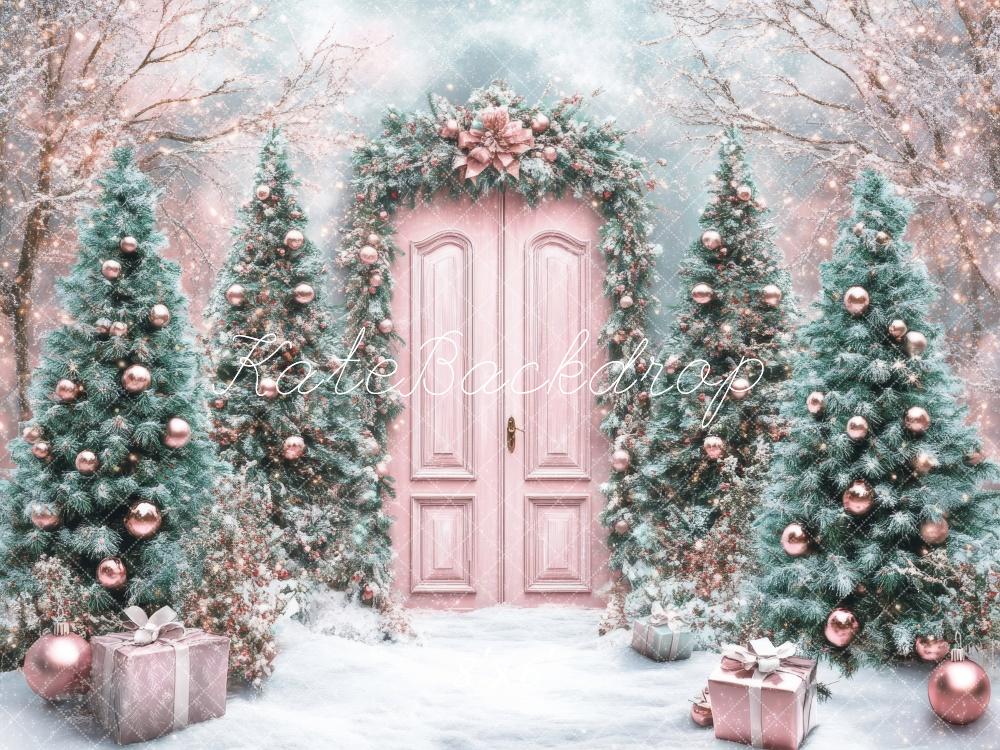 Kate Christmas Tree Pink Arched Door Backdrop Designed by Lidia Redekopp