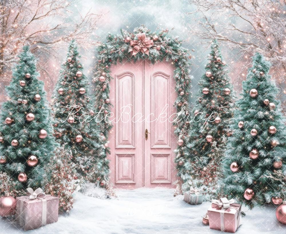 Kate Christmas Tree Pink Arched Door Backdrop Designed by Lidia Redekopp