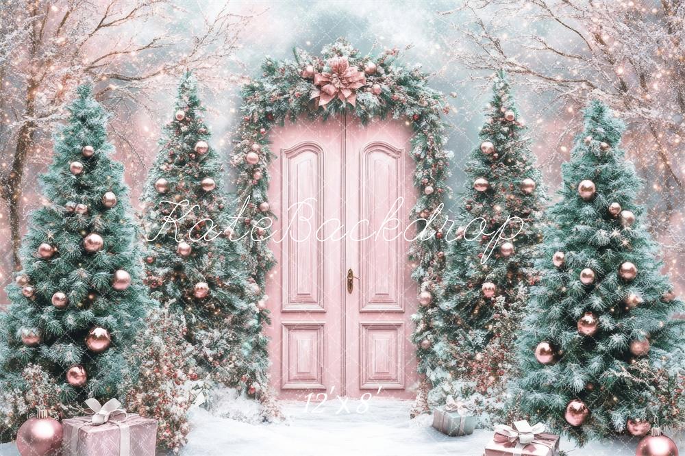 Kate Christmas Tree Pink Arched Door Backdrop Designed by Lidia Redekopp