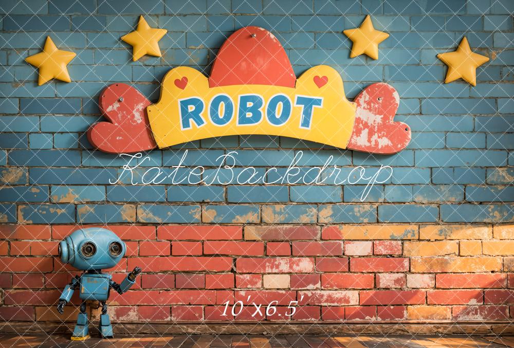 TEST Kate Cake Smash Robot Stars Brick Backdrop Designed by Emetselch