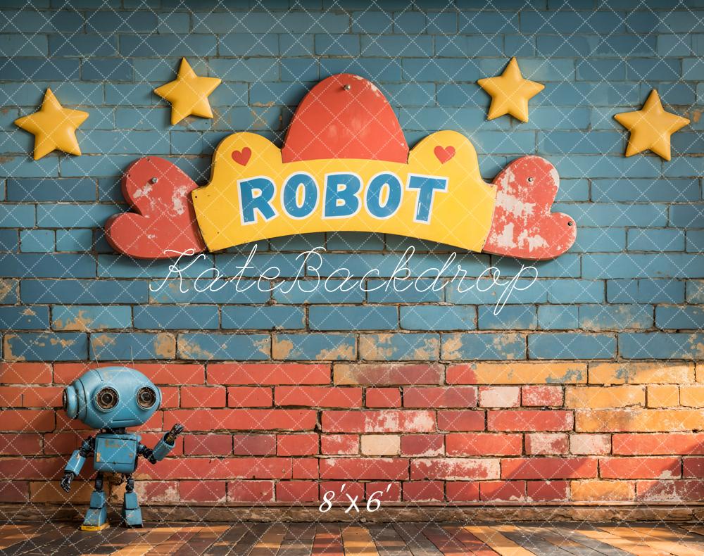 Kate Cake Smash Robot Stars Brick Backdrop Designed by Emetselch