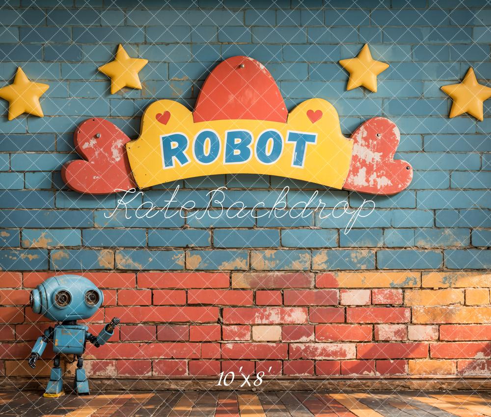 Kate Cake Smash Robot Stars Brick Backdrop Designed by Emetselch