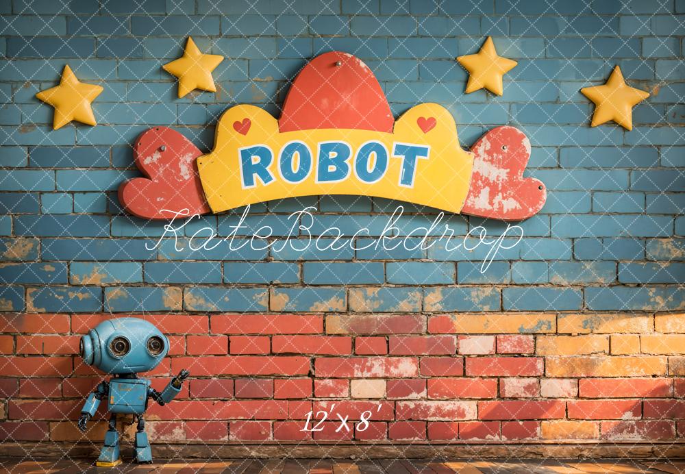 Kate Cake Smash Robot Stars Brick Backdrop Designed by Emetselch