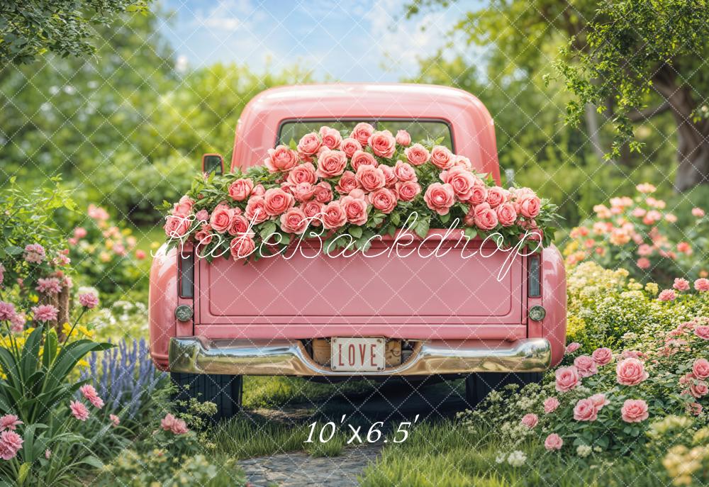 Kate Valentine Pink Truck Rose Garden Backdrop Designed by Emetselch