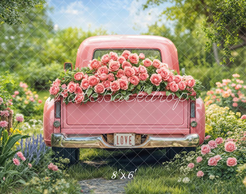 Kate Valentine Pink Truck Rose Garden Backdrop Designed by Emetselch