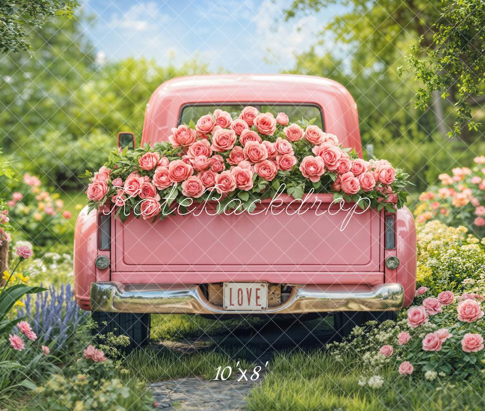 Kate Valentine Pink Truck Rose Garden Backdrop Designed by Emetselch