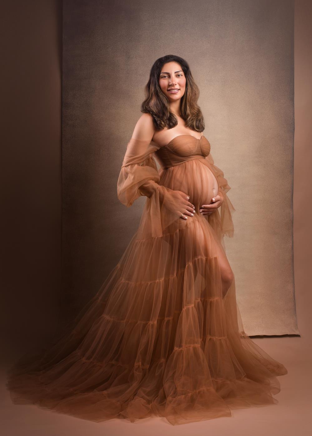 Vestido de fotoshoot de maternidad de tul azul sexy