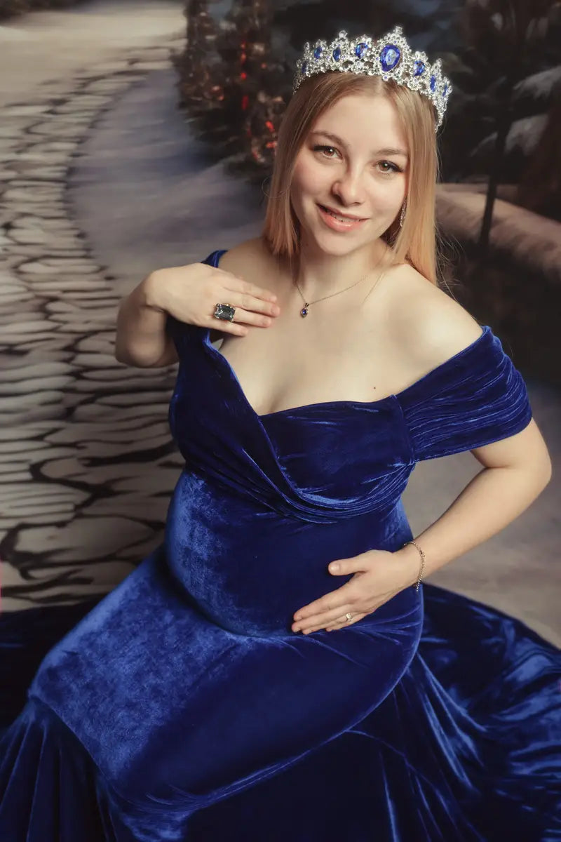 Velvet V-hals Tailed Maternity Photoshoot Dress