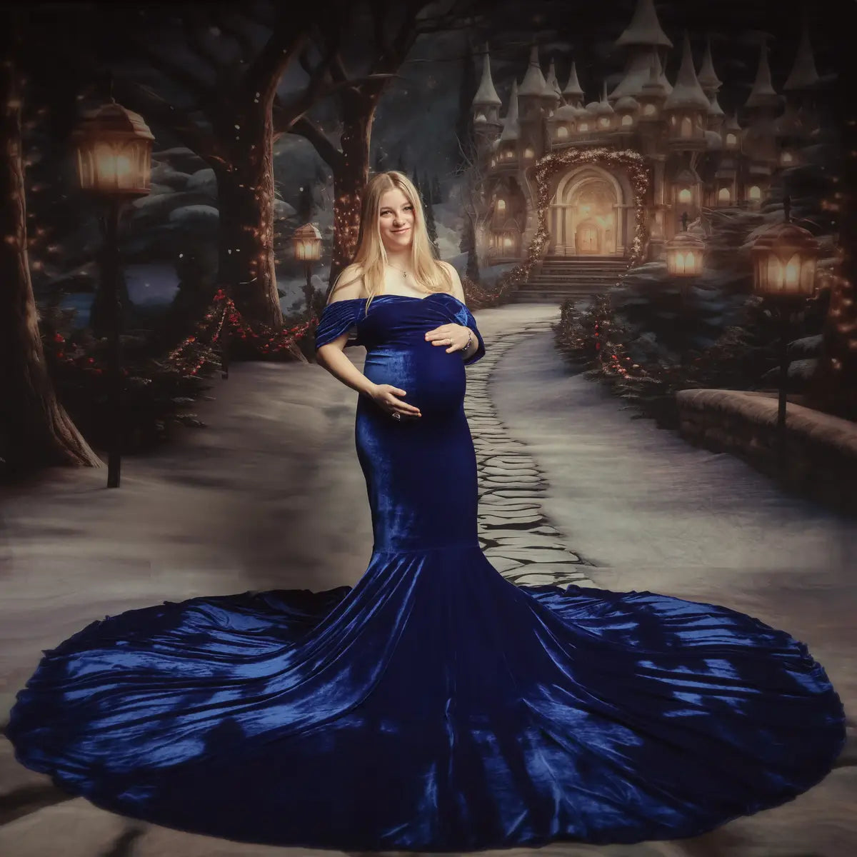 Velvet V-hals Tailed Maternity Photoshoot Dress