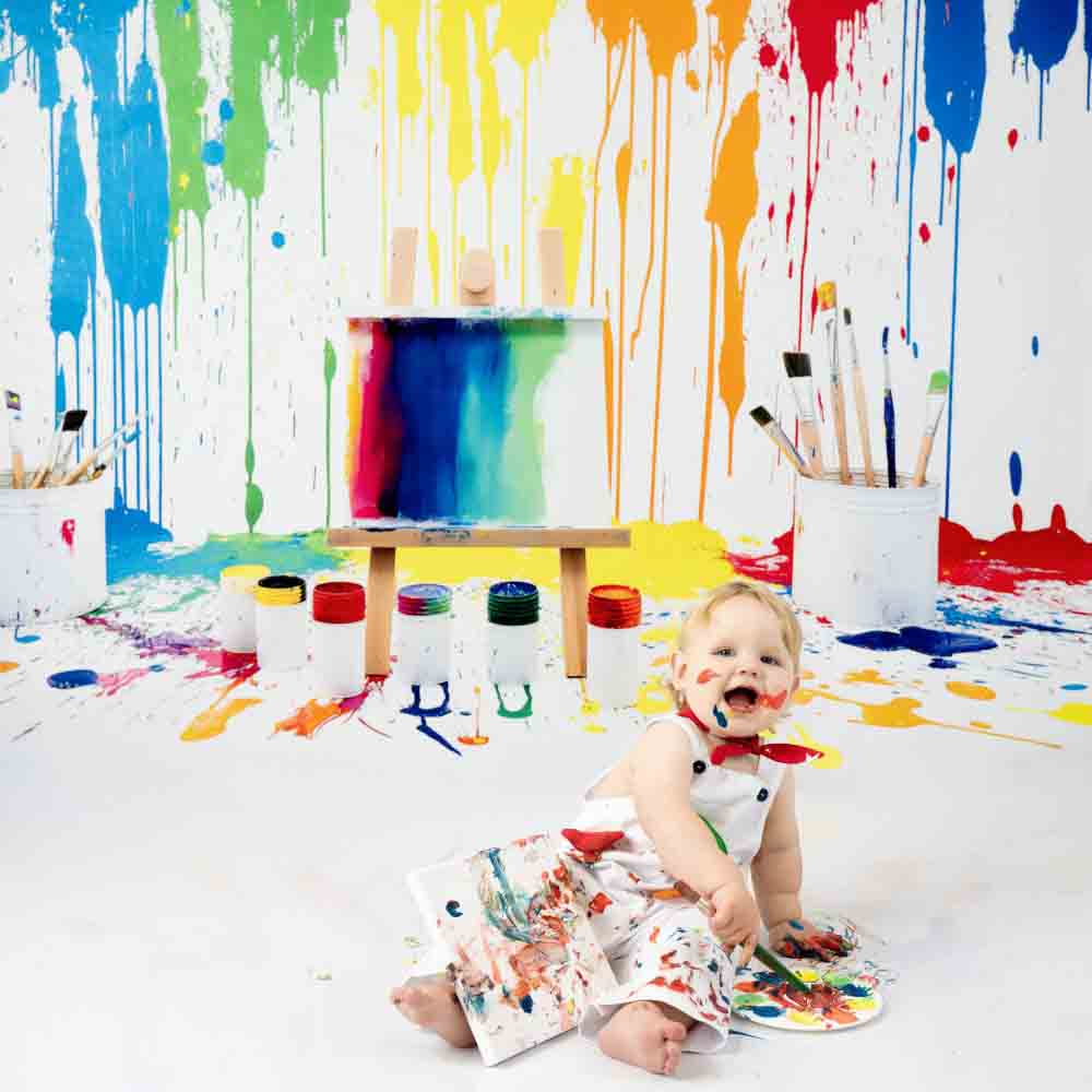 Arcobaleno Watercolor Graffiti Painting Wall Backdrop per la Fotografia Designed by Kerry Anderson