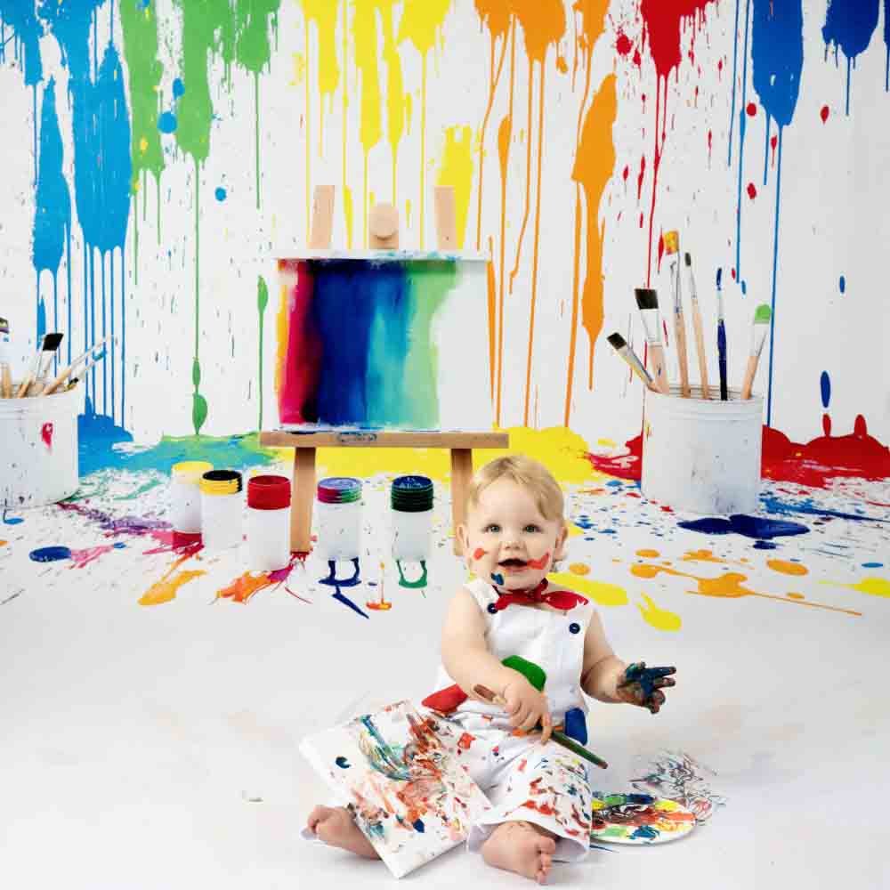 Kate Rainbow Watercolor Graffiti Painting Wall Backdrop for Photography Designed by Kerry Anderson