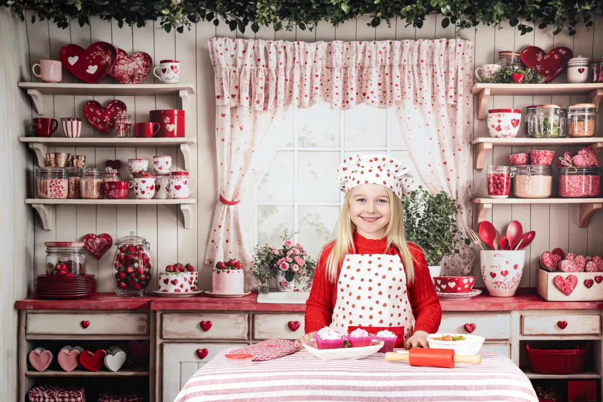 Kate Valentine's Day Kitchen Red Heart Plates Backdrop Designed by Emetselch