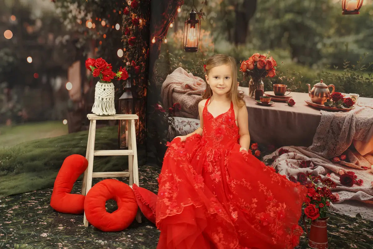 Vestido de niños escalonado en tonos rosados y morados para fotografía