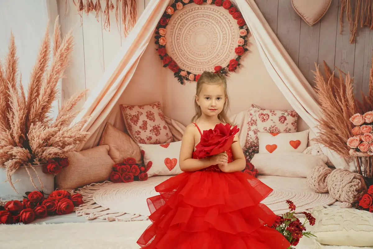 Kate Valentine's Day Red Sequined Tulle Kids Dress for Photography