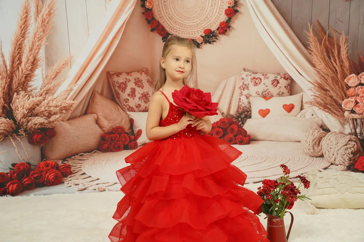 Kate Valentine's Day Red Sequined Tulle Kids Dress for Photography