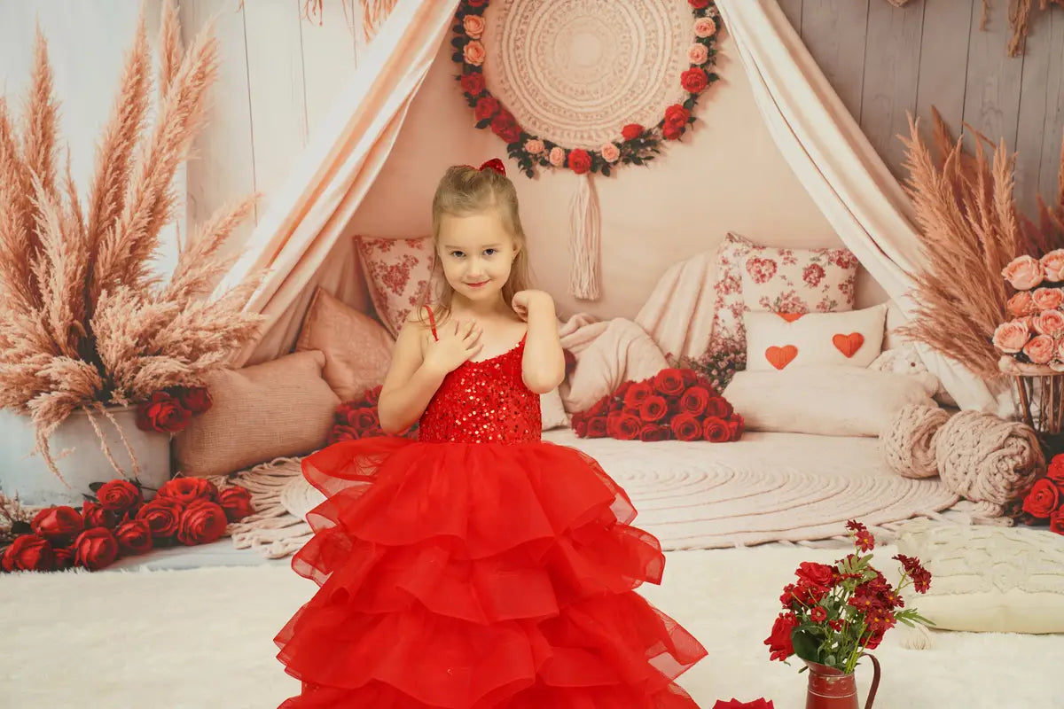 Kate Valentine's Day Red Sequined Tulle Kids Dress for Photography