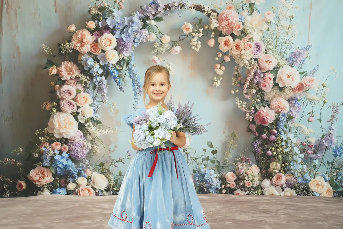 Kate Spring Floral Arch Pastel Backdrop+Abstract Light Brown Beige Floor Backdrop