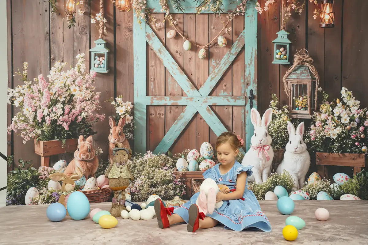 Fondo Floral de Puerta de Granja de Conejo de Pascua diseñado por Emetselch