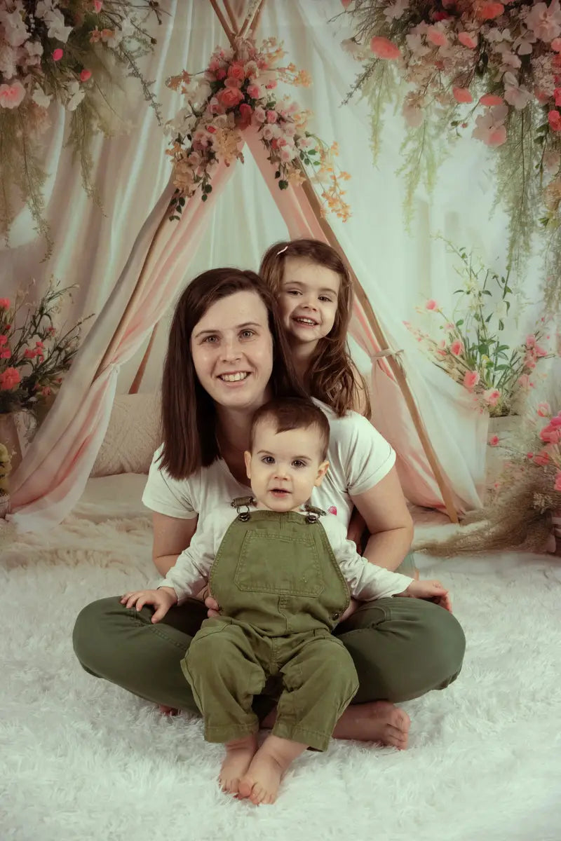 Kate White Spring Teepee with Flowers Backdrop Designed by Patty Robert