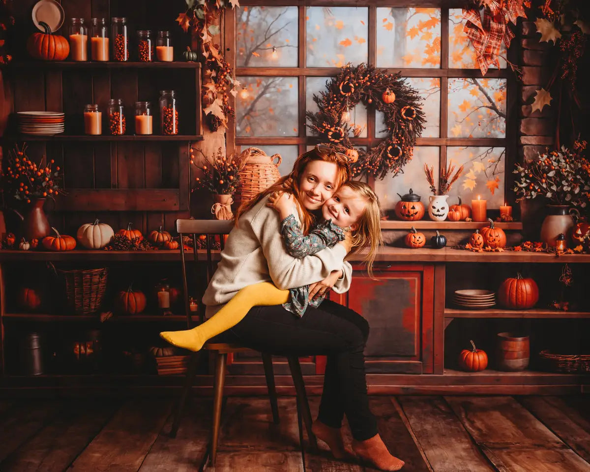 Kate Fall Halloween Pumpkin Orange Kitchen Backdrop Designed by Emetselch