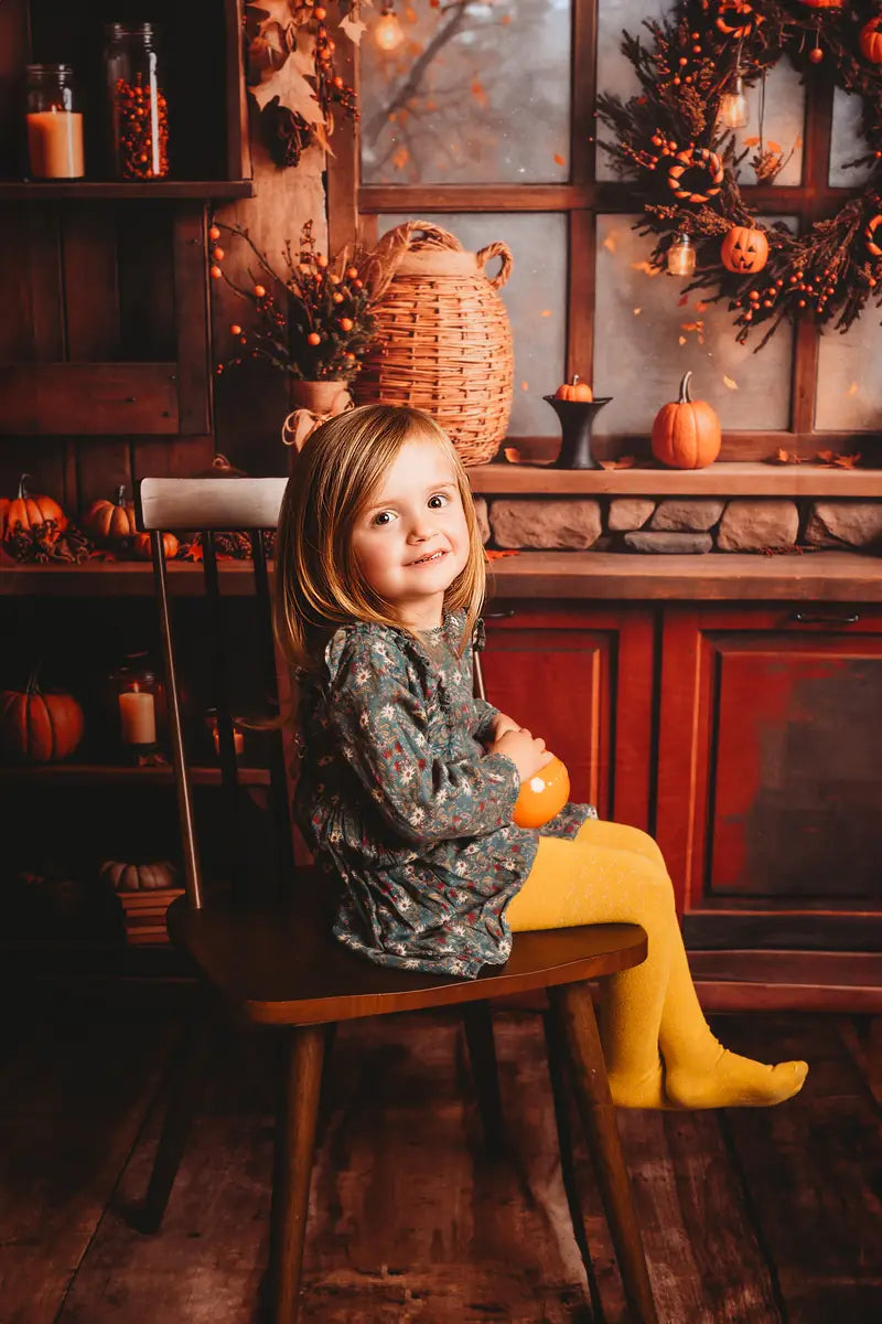 Kate Fall Halloween Pumpkin Orange Kitchen Backdrop Designed by Emetselch