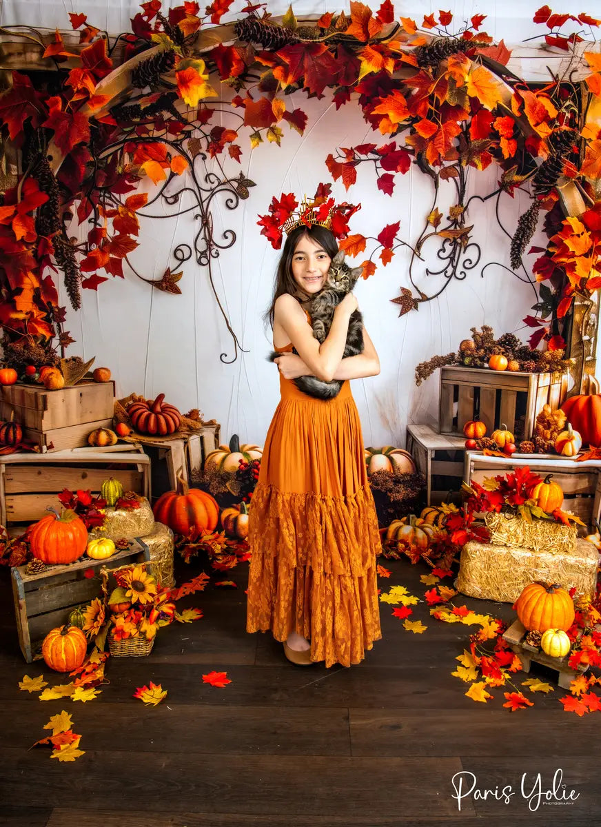 Kate Fall Pumpkin Maple Leaf Wooden Arch Backdrop Designed by Patty Robert